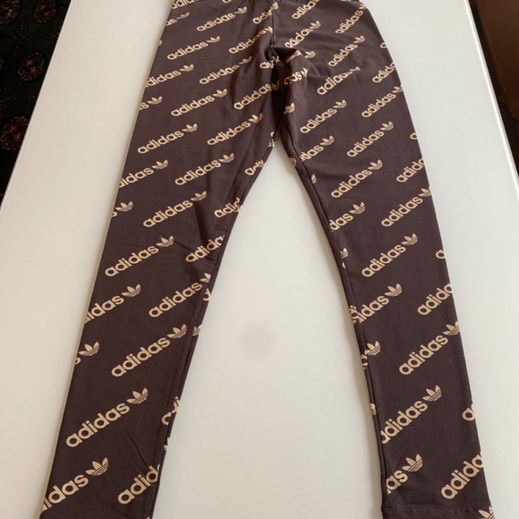 Adidas Originals Woman Logomania Repeat Logo Monogram Leggings Brown & Tan - Picture 4 of 7